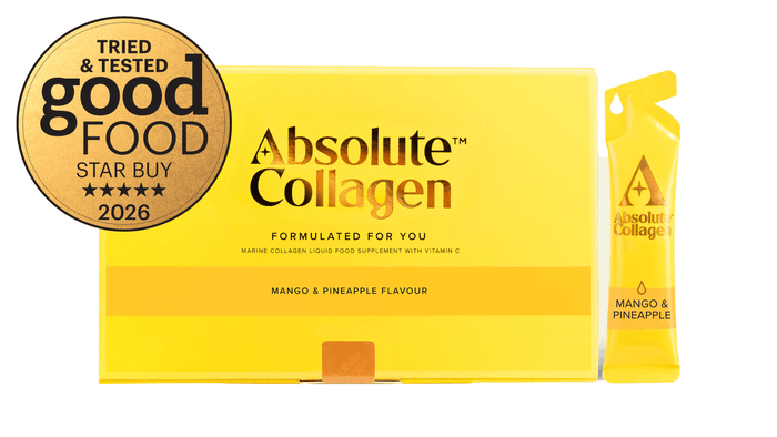 Absolute Collagen Marine Collagen Supplement Drink sachets displayed.