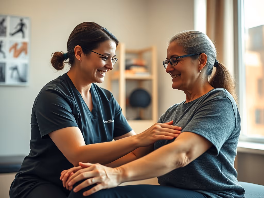 A therapist providing a customized mobility plan to a patient in a clinical setting.
