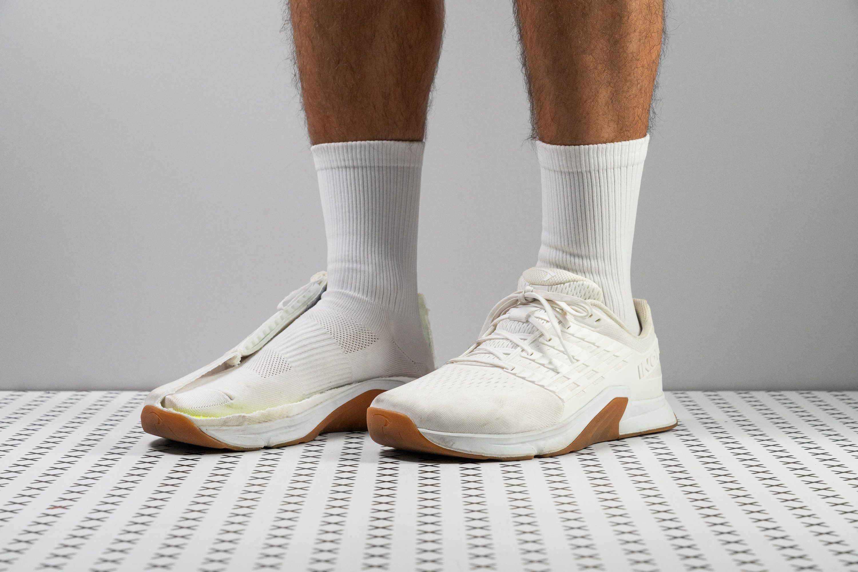 Inov8 F-Lite training shoe showing its wide toe box and flexible mesh construction.