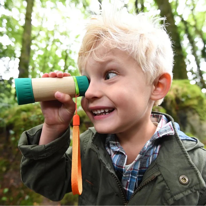 A child's lightweight adjustable telescope made of bamboo.