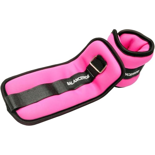 Traditional pink neoprene ankle and wrist weights with sand filling.