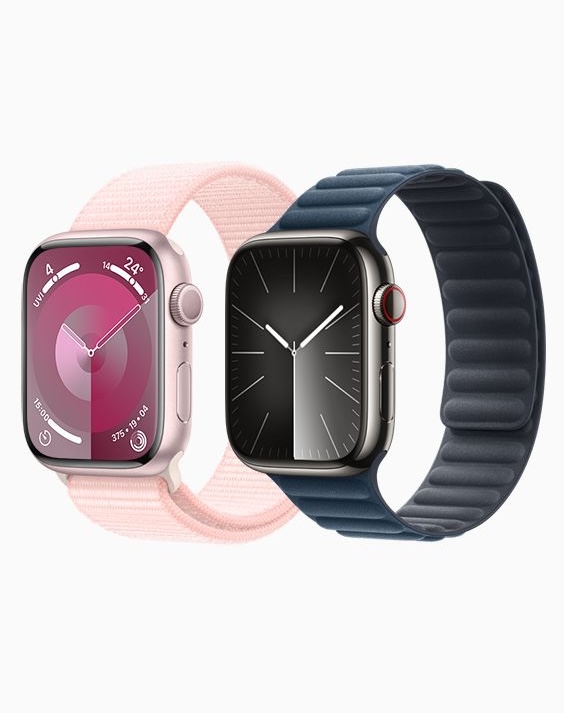 Apple Watch Series 9 displaying running pace and heart rate data.