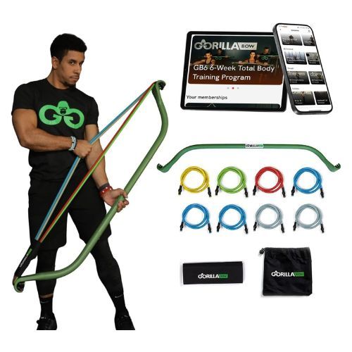 The Gorilla Bow resistance training system laid out on a light surface.