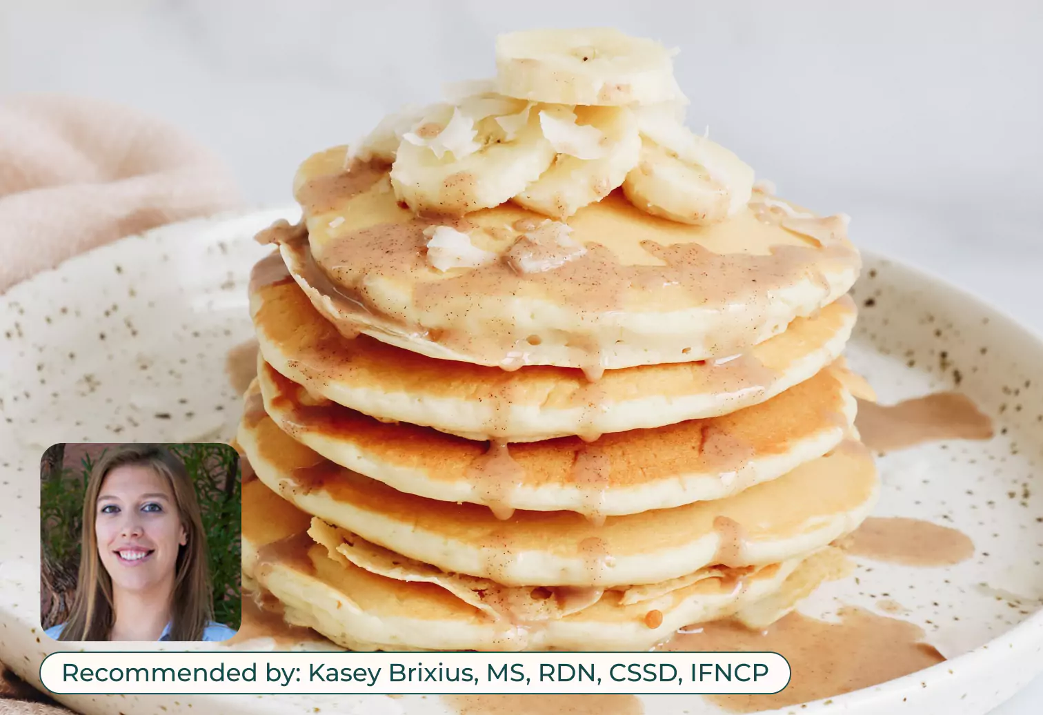 A tall stack of pancakes, illustrating their suitability for meal prepping.
