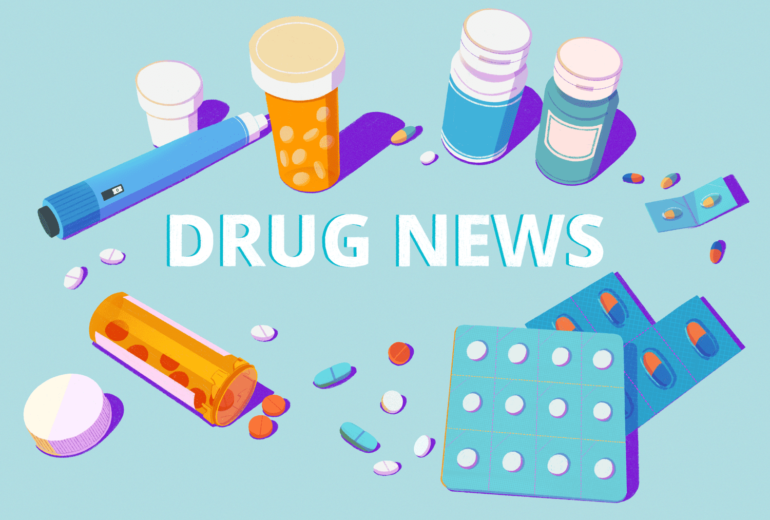 A medical drug news illustration representing new pharmaceutical breakthroughs.