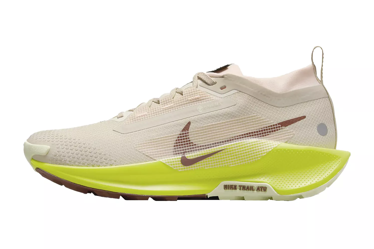 A Nike Trail shoe featuring GORE-TEX waterproofing and a lugged outsole for traction.