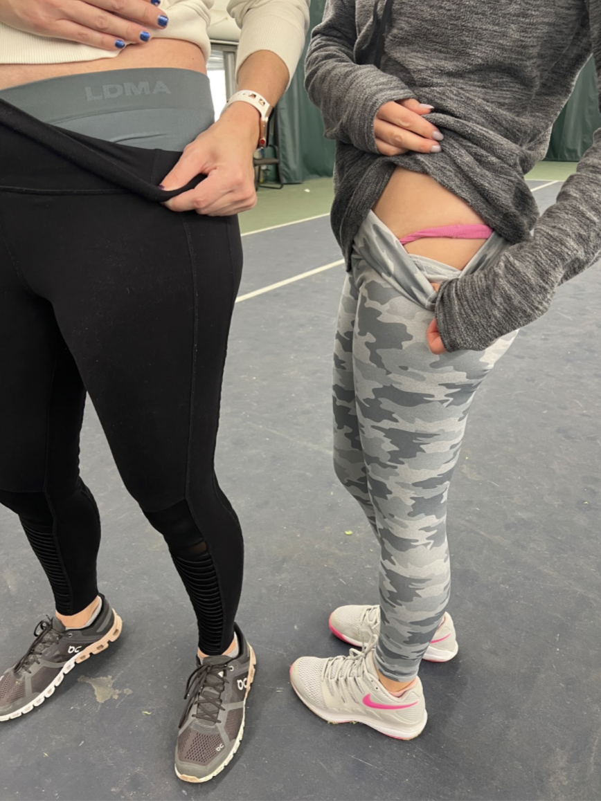 A person testing LDMA underwear during high-intensity fitness activities.