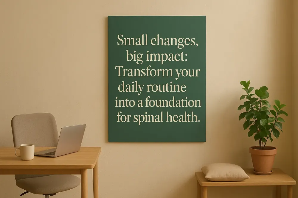 Graphic depicting various healthy daily habits that contribute to a strong spinal foundation.
