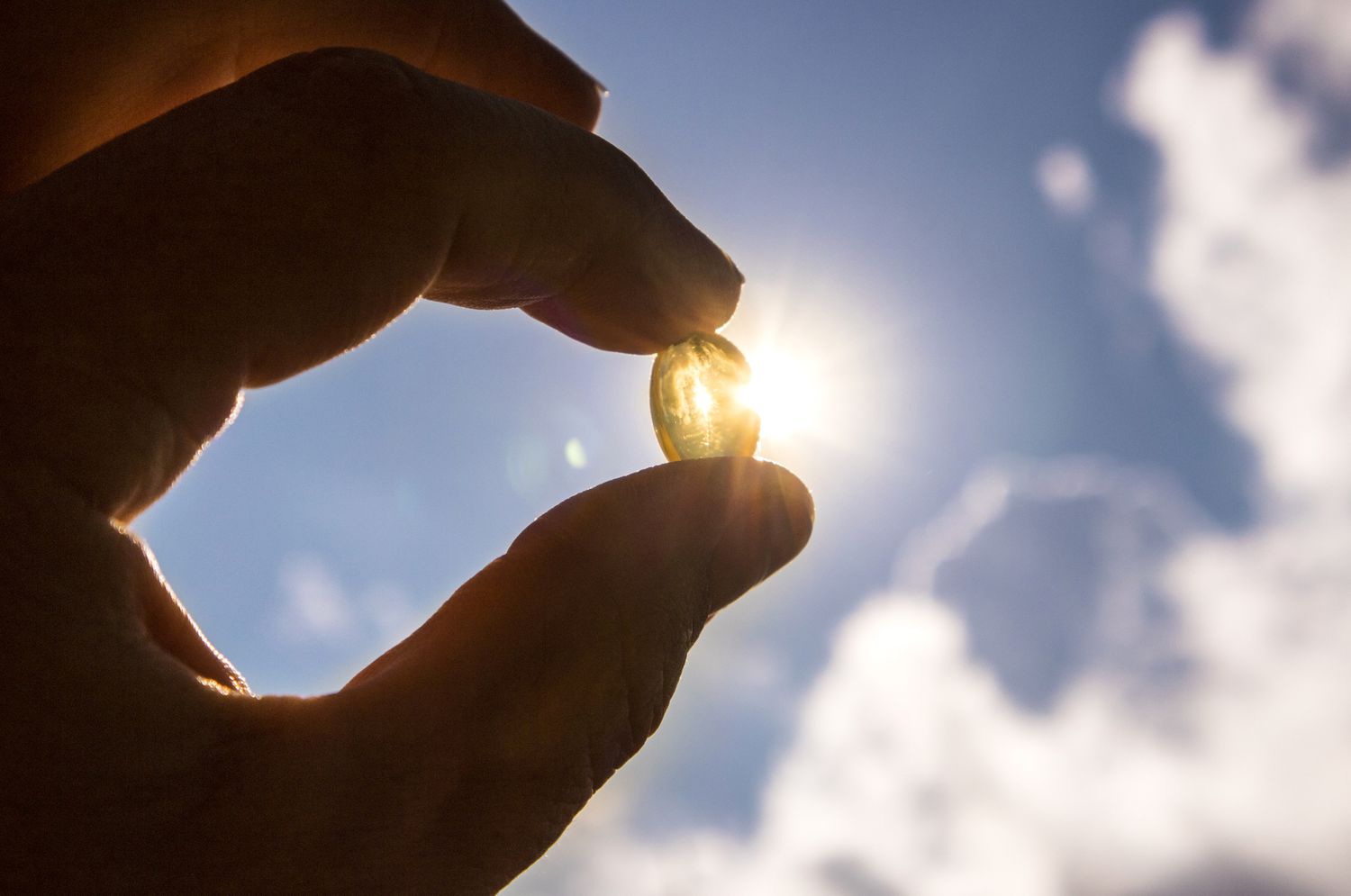 A hand held up against the bright sun.