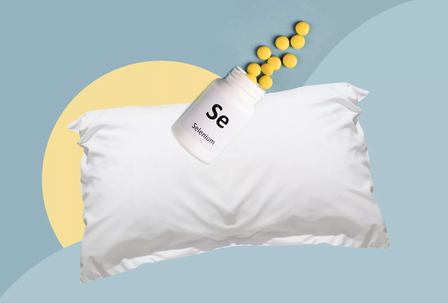 A creative graphic illustration representing the connection between selenium molecules and sleep patterns.