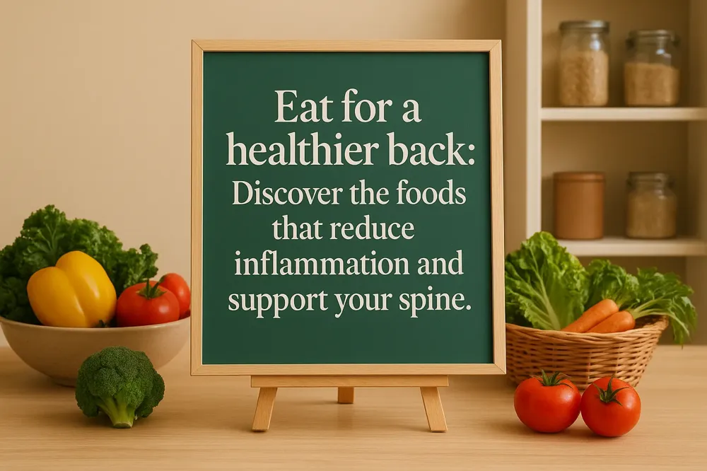 A vibrant selection of anti-inflammatory foods like berries, nuts, and greens beneficial for spinal health.