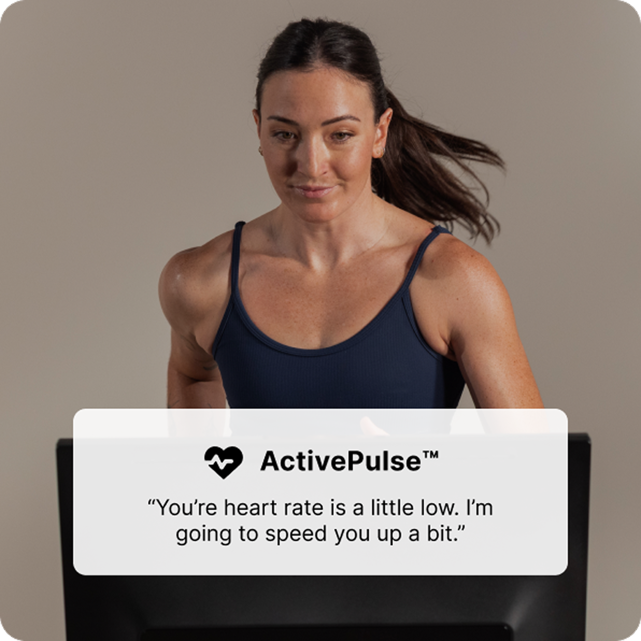 Interface of iFIT ActivePulse technology showing heart rate zones and automated speed adjustments.
